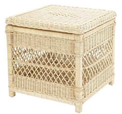 Casa Padrino Luxus Rattan Beistelltisch mit Deckel Naturfarben 50 x 50 x H. 49,5 cm - Luxus Wohnzimmer M�bel