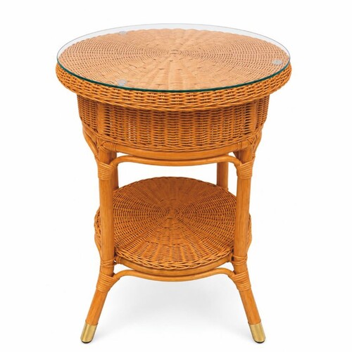 Casa Padrino Luxus Rattan Beistelltisch mit Glasplatte Honigfarben H. 66 cm - Hotel M�bel - Rattan M�bel - Luxus M�bel