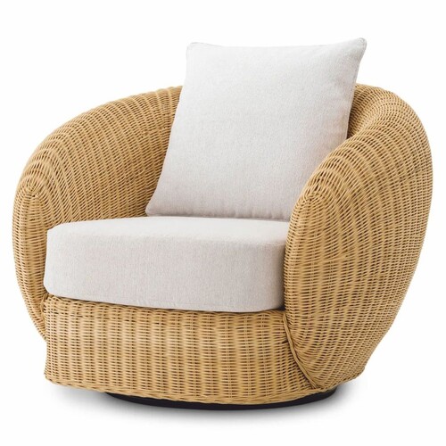 Casa Padrino Luxus Rattan Drehsessel Naturfarben / Creme 100 cm - Wohnzimmer & Hotel M�bel - Rattan M�bel - Luxus M�bel