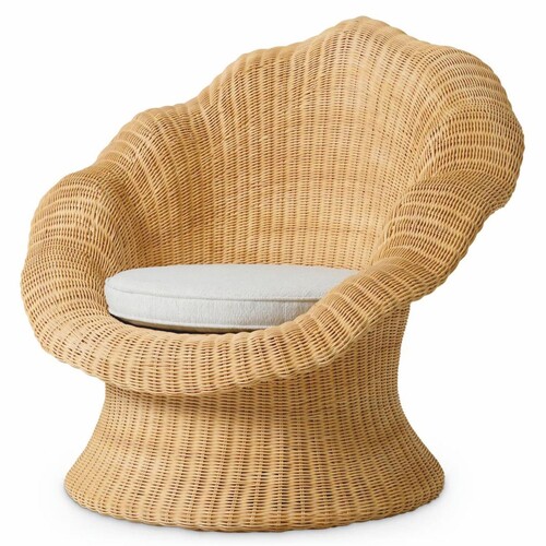 Casa Padrino Luxus Rattan Sessel Naturfarben / Creme - Rattan Wohnzimmer M�bel