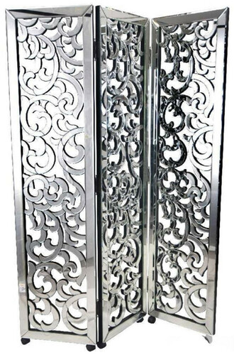 Casa Padrino Luxus Raumteiler mit Rollen 100 x 3 x H. 180 cm - Verspiegelter Paravent - Schlafzimmer M�bel - Hotel M�bel