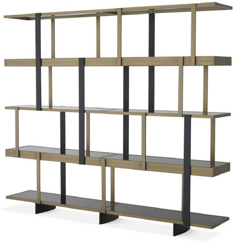 Casa Padrino Luxus Regalschrank Messingfarben / Schwarz 230 x 40 x H. 200 cm - Edelstahl Schrank - B�cherschrank - Wohnzimmer Schrank - B�roschrank - Luxus M�bel