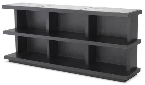 Casa Padrino Luxus Regalschrank Anthrazitgrau / Wei� / Fliederfarben 160 x 35 x H. 70 cm - Edler Massivholz Schrank mit 3 Regalen und Marmorplatten - Luxus Wohnzimmer M�bel