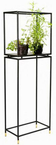 Casa Padrino Luxus Blumenregal Schwarz / Messingfarben 50 x 30 x H. 150 cm - Modernes Metall Pflanzenregal - Wohnzimmer M�bel