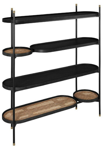 Casa Padrino Luxus Regalschrank Schwarz / Naturfarben / Messingfarben 154 x 42,3 x H. 170 cm - Wohnzimmer & Hotel M�bel - Luxus Qualit�t