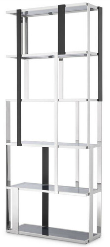 Casa Padrino Luxus Regalschrank Silber / Schwarz / Grau 100 x 37 x H. 240,5 cm - Edelstahl Schrank - Wohnzimmerschrank - B�roschrank - Luxus M�bel