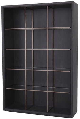 Casa Padrino Luxus Regalschrank mit 4 Glasregalen Anthrazitgrau / Kupferfarben 150 x 46 x H. 221,5 cm - B�cherschrank - Wohnzimmerschrank - B�roschrank - Luxus Schrank