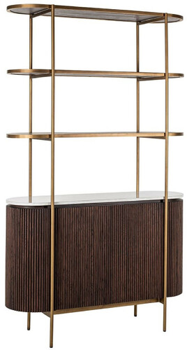 Casa Padrino Luxus Regalschrank Dunkelbraun / Wei�  / Messing 120 x 40 x H. 200 cm - Wohnzimmer M�bel - Wohnzimmer Einrichtung - Luxus M�bel - Luxus Einrichtung - M�bel Luxus