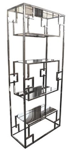 Casa Padrino Luxus Regalschrank Silber 85 x 40 x H. 200 cm - Edelstahl Schrank mit Glasregalen - Wohnzimmerschrank - Wohnzimmerm�bel