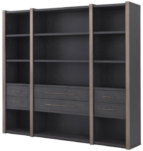 Casa Padrino Luxus Regalschrank mit 6 Schubladen Anthrazitgrau / Bronzefarben 253 x 47 x H. 229 cm - B�cherschrank - Wohnzimmerschrank - B�roschrank - Luxus Schrank