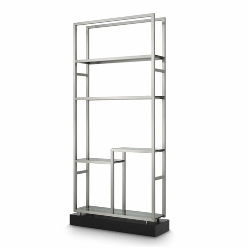 Casa Padrino Luxus Regalschrank mit 5 Glasregalen Silber / Schwarz / Grau H. 240,5 cm - Luxus M�bel