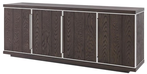 Casa Padrino Luxus Sideboard mit 4 T�ren Braun / Silber 200 x 49,5 x H. 78 cm - Wohnzimmerschrank - B�roschrank - Kommode - Luxus Qualit�t