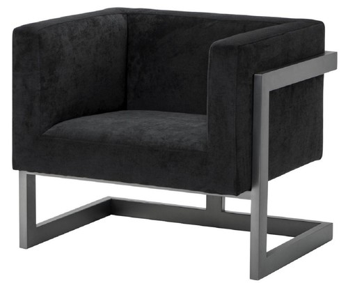 Casa Padrino Luxus Club Samt Sessel Schwarz / Bronze 86 x 70 x H. 74 cm - Luxus Qualit�t