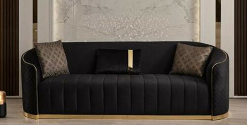 Casa Padrino Luxus Samt 3er Sofa Schwarz / Gold 240 x 95 x H. 74 cm - Wohnzimmer Sofa mit edlem Samtstoff - Wohnzimmer M�bel - Luxus M�bel - Wohnzimmer Einrichtung - Luxus Einrichtung