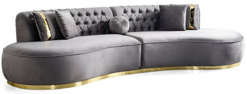 Casa Padrino Luxus Samt 4er Sofa Grau / Gold 330 x 120 x H. 76 cm - Wohnzimmer Sofa mit edlem Samtstoff - Wohnzimmer M�bel - Luxus M�bel - Wohnzimmer Einrichtung - Luxus Einrichtung