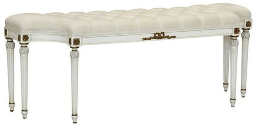 Casa Padrino Luxus Barock Sitzbank Cremefarben / Wei� / Antik Gold - Gepolsterte Massivholz Bank mit handgeschnitzten Verzierungen - Barock M�bel