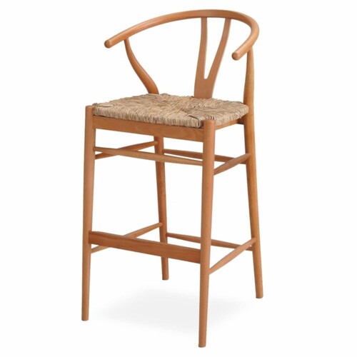 Casa Padrino Luxus Barstuhl mit Armlehnen Naturfarben H. 103 cm - Massivholz Bar M�bel