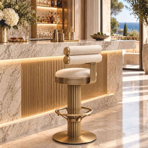 Casa Padrino Luxus Barstuhl Wei� / Messing H. 96 cm - Bar M�bel - Hotel M�bel - Luxus M�bel