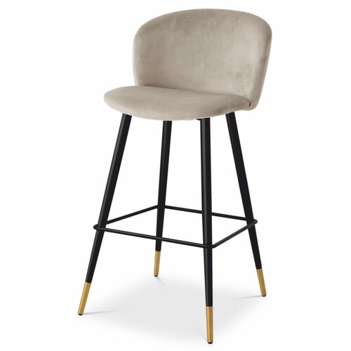 Casa Padrino Luxus Samt Barstuhl Beige / Schwarz / Gold H. 102 cm - Bar M�bel