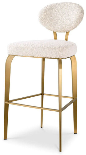 Casa Padrino Luxus Barstuhl Creme / Messing 50 x 55 x H. 106 cm - Gepolsterter Barhocker - Bar M�bel - Luxus M�bel - Luxus Qualit�t