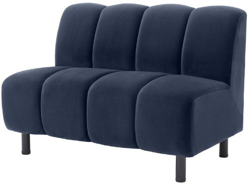 Casa Padrino Luxus Couch Mitternachtsblau / Schwarz 121 x 75 x H. 87 cm - Wohnzimmer Sofa mit edlem Samtstoff - Luxus M�bel