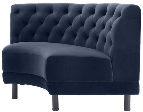 Casa Padrino Luxus Chesterfield Samt Couch Mitternachtsblau / Schwarz 114 x 75 x H. 85 cm - Gebogenes & Erweiterbares Wohnzimmer Sofa - Luxus Kollektion