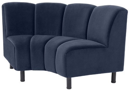 Casa Padrino Luxus Samt Couch Mitternachtsblau / Schwarz 114 x 75 x H. 87 cm - Gebogenes & Erweiterbares Wohnzimmer Sofa - Luxus Mbel