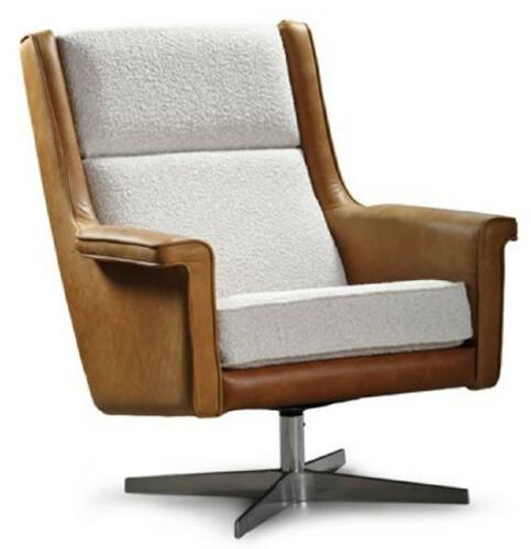 Casa Padrino Luxus Drehsessel Braun / Wei� / Silber 83 x 75 x H. 98 cm - Moderner Wohnzimmer Sessel - Luxus Wohnzimmer M�bel