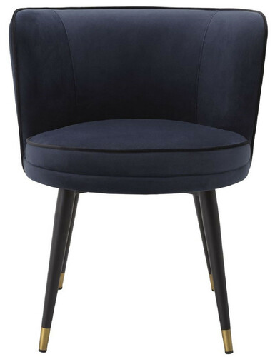 Casa Padrino Luxus Samt Esszimmerstuhl Mitternachtsblau / Schwarz / Messingfarben 62 x 62 x H. 76 cm - Drehbarer K�chenstuhl - Drehstuhl - Vintage Retro Stuhl - Esszimmerm�bel