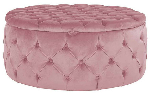 Casa Padrino Luxus Chesterfield Rundhocker Rosa  100 x H. 45 cm - Runder Samt Sitzhocker mit Stauraum - Schlafzimmer M�bel
