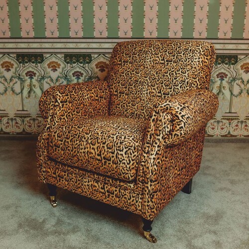 Casa Padrino Luxus Samt Sessel mit Leoparden Design - B�ro Sessel - B�ro M�bel - Luxus M�bel - Luxus Einrichtung