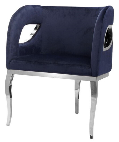 Casa Padrino Luxus Samt Sessel Blau / Silber 78 x 55 x H. 59 cm - Wohnzimmer Sessel - Hotel Sessel - Wohnzimmer M�bel - Luxus M�bel - Wohnzimmer Einrichtung - Luxus Einrichtung - M�bel Luxus