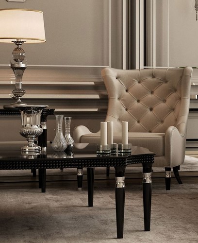 Casa Padrino Luxus Art Deco Chesterfield Ohrensessel Grau / Schwarz / Silber 90 x 75 x H. 105 cm - Wohnzimmer Sessel - Luxus Qualit�t