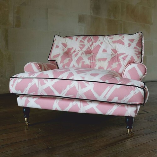 Casa Padrino Luxus Samt Sessel Rosa / Wei� / Schwarz / Messing 105 cm - Wohnzimmer & Hotel M�bel - Luxus M�bel