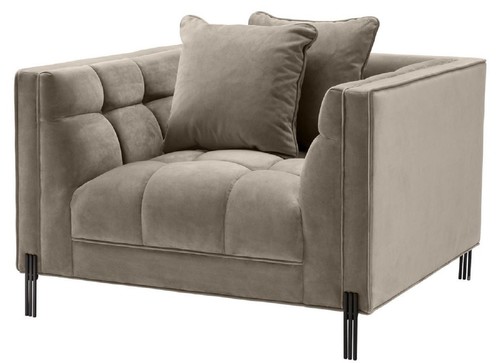 Casa Padrino Luxus Samt Sessel mit 2 Kissen Greige / Schwarz 104 x 95 x H. 68 cm - Luxus Wohnzimmer M�bel