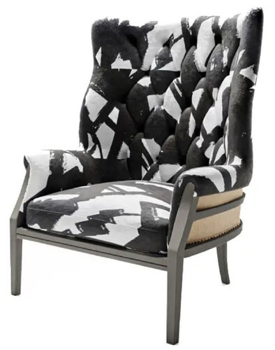 Casa Padrino Luxus Samt Sessel Schwarz / Wei� / Naturfarben 75 x 70 x H. 110 cm - Wohnzimmer Sessel - Hotel Sessel - Wohnzimmer M�bel - Hotel M�bel - Luxus M�bel - Luxus Einrichtung