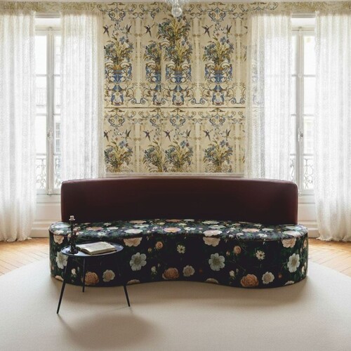Casa Padrino Luxus Samt Sofa mit Blumenmuster Schwarz / Bunt / Lila 220 cm - Hotel M�bel - Wohnzimmer M�bel - B�ro M�bel - Luxus M�bel