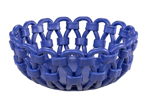 Casa Padrino Luxus Schale Blau  31,5 x H. 12 cm - Runde Deko Schale aus hochwertiger Keramik mit seilartig gewundener Struktur - Luxus Deko Accessoires