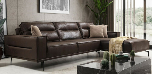 Casa Padrino Luxus Ecksofa Braun / Schwarz 305 x 185 cm - Modernes Wohnzimmer Sofa mit Nubuk Kunstleder - Luxus Schlafsofa - Luxus Wohnzimmer M�bel