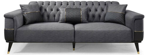 Casa Padrino Luxus Schlafsofa Grau / Schwarz / Gold 225 x 94 x H. 83 cm - Modernes Wohnzimmer Sofa - Wohnzimmer M�bel