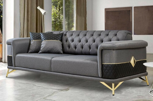 Casa Padrino Luxus Schlafsofa Grau / Schwarz / Gold 220 x 90 x H. 80 cm - Modernes Wohnzimmer Sofa - Wohnzimmer M�bel
