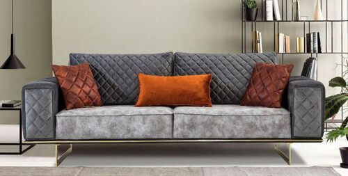 Casa Padrino Luxus Schlafsofa Grau / Gold 230 x 91 x H. 80 cm - Modernes Wohnzimmer Sofa - Wohnzimmer M�bel