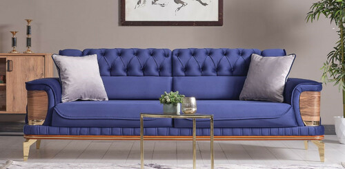 Casa Padrino Luxus Schlafsofa Blau / Braun / Gold 232 x 92 x H. 85 cm - Wohnzimmer Sofa mit 2 Kissen - Luxus Wohnzimmer M�bel
