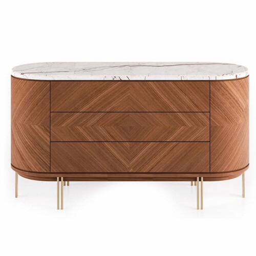 Casa Padrino Luxus Kommode mit 3 Schubladen Braun / Wei� / Messing 155 cm - Luxus Hotel & Schlafzimmer M�bel