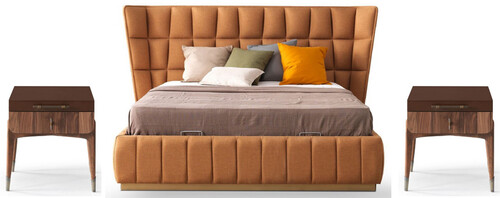 Casa Padrino Luxus Schlafzimmer Set Hellbraun / Braun - 1 Doppelbett mit Kopfteil & 2 Nachtkommoden - Luxus Schlafzimmer M�bel - Luxus Schlafzimmer Einrichtung