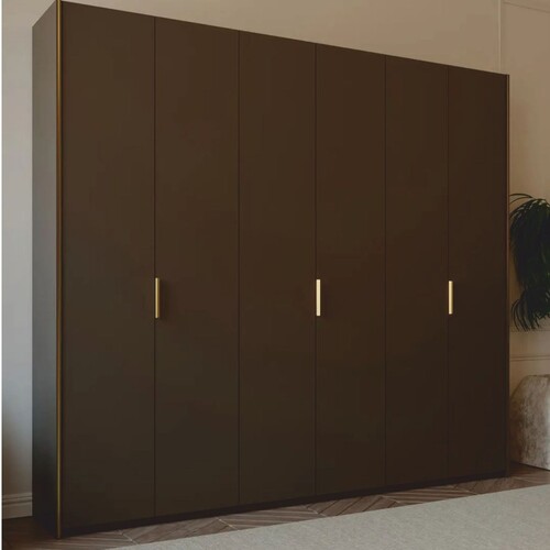 Casa Padrino Luxus Schlafzimmerschrank Dunkelbraun / Messing 273,6 cm - Schlafzimmer M�bel