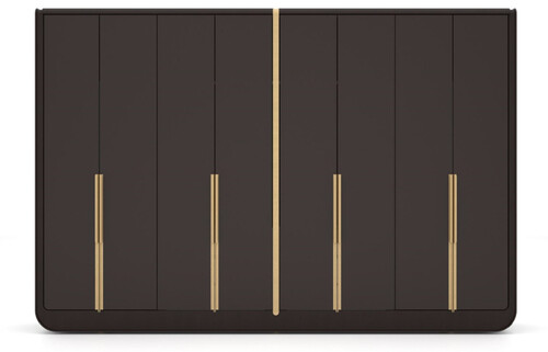 Casa Padrino Luxus Schlafzimmerschrank Schwarz / Beige / Messing 350 x 60 x H. 238 cm - Massivholz Kleiderschrank mit 8 T�ren - Schlafzimmer M�bel - Hotel M�bel - Luxus M�bel