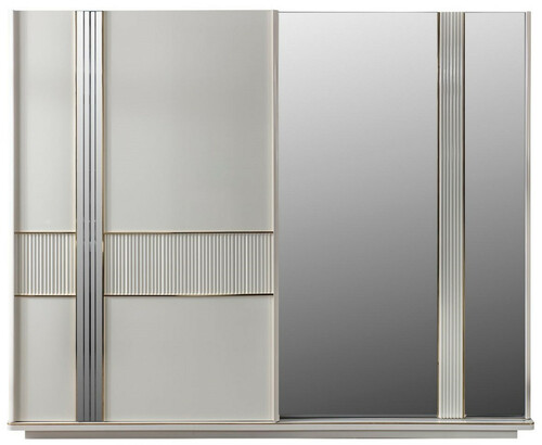 Casa Padrino Luxus Schlafzimmerschrank Wei� / Gold 260 x 72 x H. 218 cm - Edler Massivholz Kleiderschrank mit 2 Schiebet�ren - Luxus Schlafzimmer M�bel