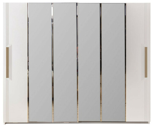 Casa Padrino Luxus Schlafzimmerschrank Wei� / Gold 260 x 70 x H. 220 cm - Verspiegelter Massivholz Kleiderschrank mit 2 Schiebet�ren - Luxus Schlafzimmer M�bel