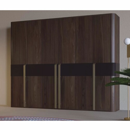 Casa Padrino Luxus Schlafzimmerschrank Braun / Dunkelbraun / Messing 280 x 65 x H. 228 cm